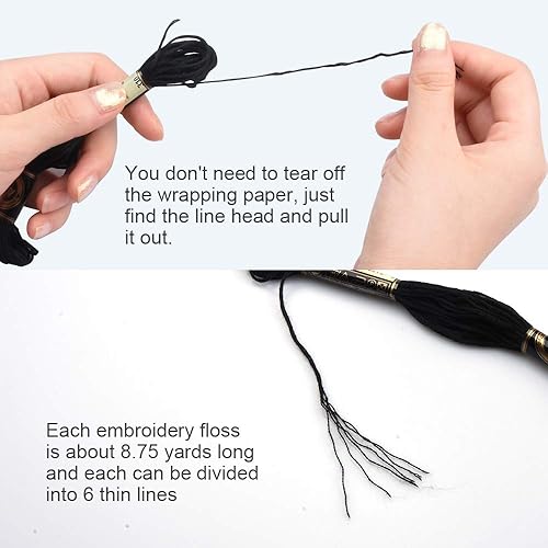 Miniatura 2 de JNAB Acrice - 26 madejas de hilo de bordar, color negro y blanco, hilos de punto de cruz de algodón para pulseras de amistad, cuerda y proyecto de