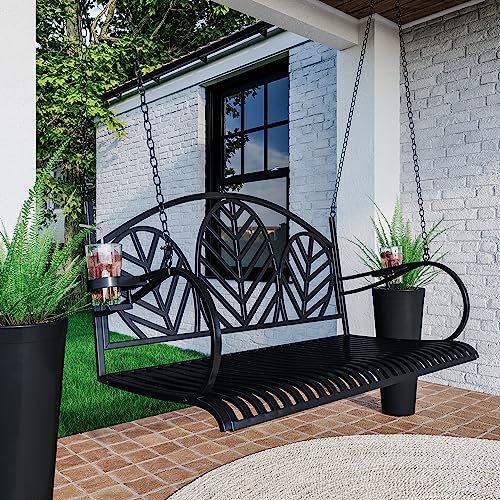 Heavy Duty Palm Springs Metal Porch Swing with Cup Holders