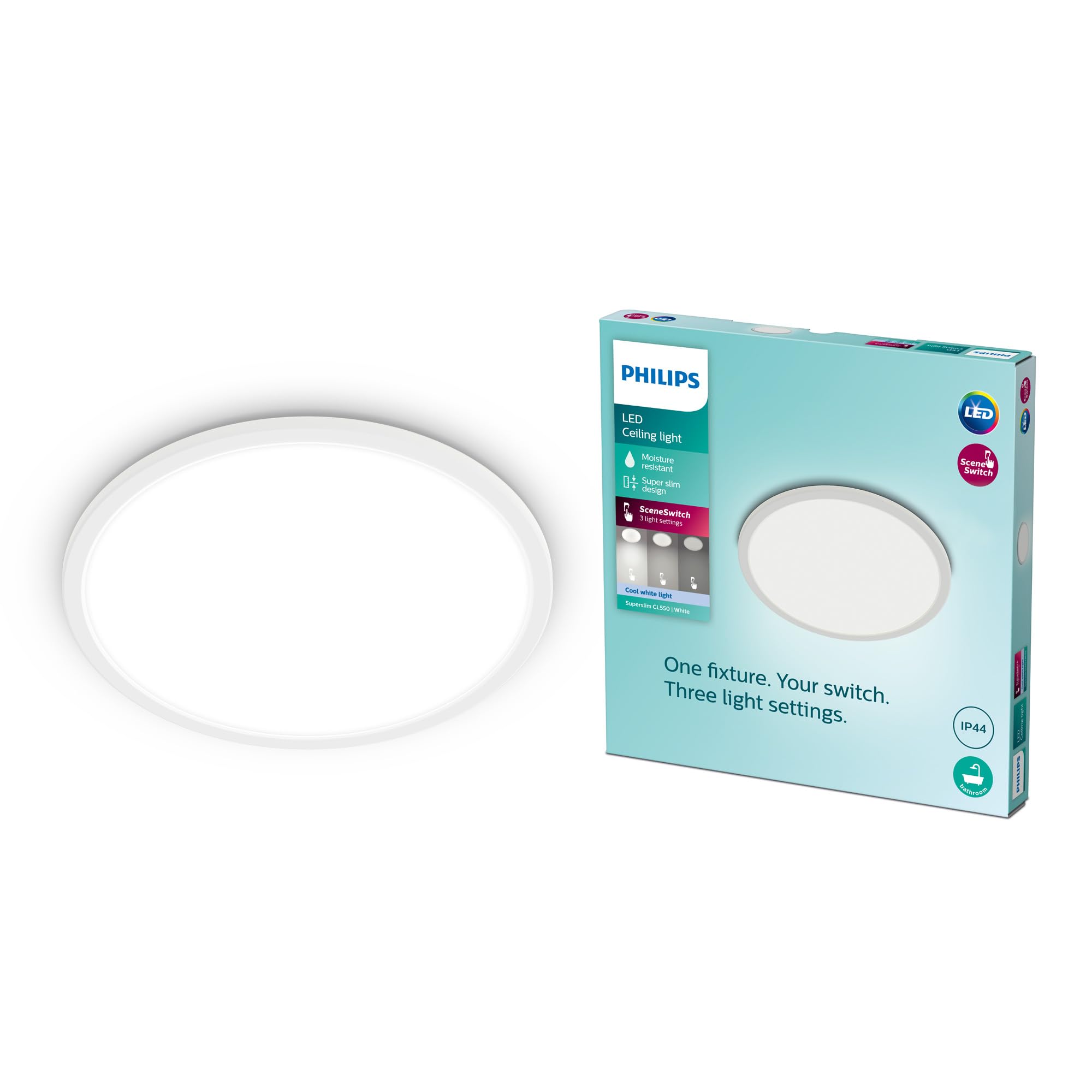 Philips Philips LED SuperSlim SceneSwitch Dimmable Ceiling Light 4000K 18W IP44 [Cool White - White] For Indoor Home Lighting in Livingr