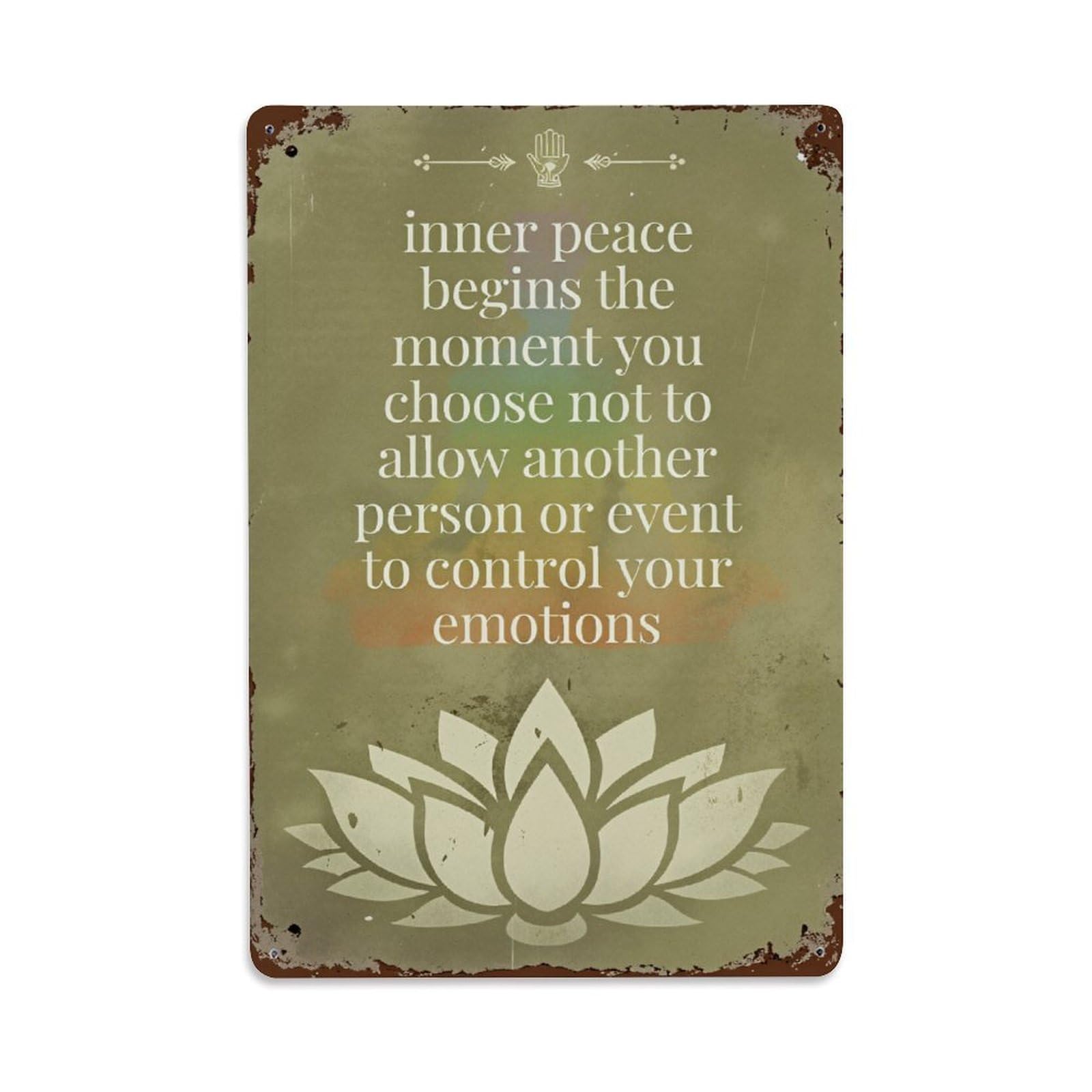 Enderetf Vintage Lotus Flower Peace Quote Design Tin Sign Metal Poster, Home Bar Garage Man Cave Cafe Indoor & Outdoor Wall Decoration 8X12inches
