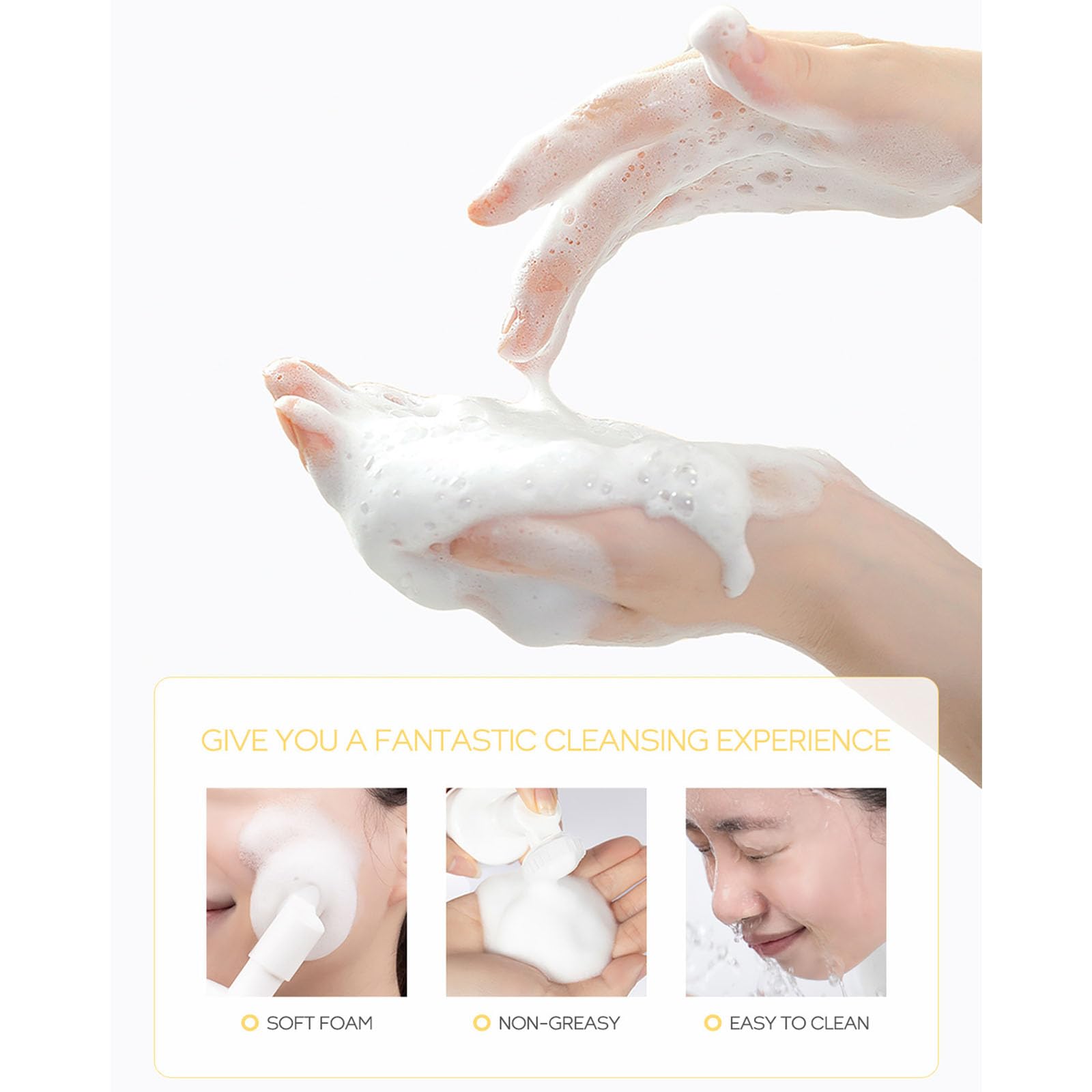 Detergente viso delicato in schiuma, detergente in schiuma di collagene, detergente quotidiano morbido per il viso, con pennello, lenitivo e idratante, per la cura della pelle, controllo dell'olio,