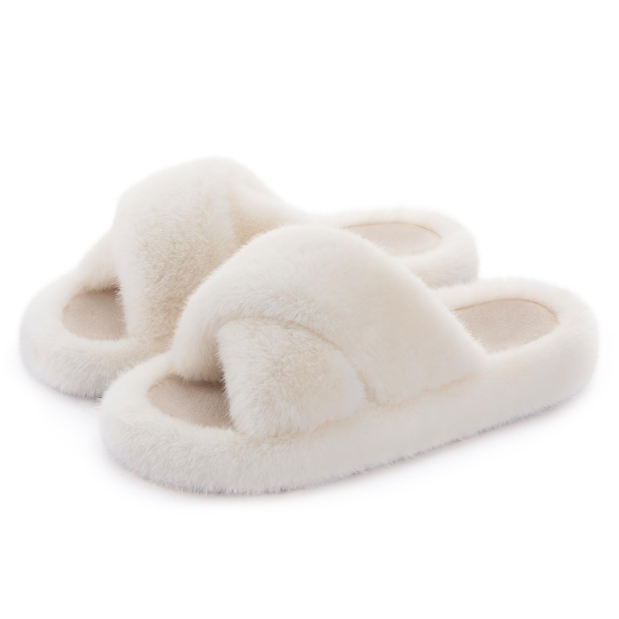 RockDove Womens Furrie Faux Fur Slide Slippers Arch Support Memory Foam Non Slip Indoor Outdoor Washable Gift Ready