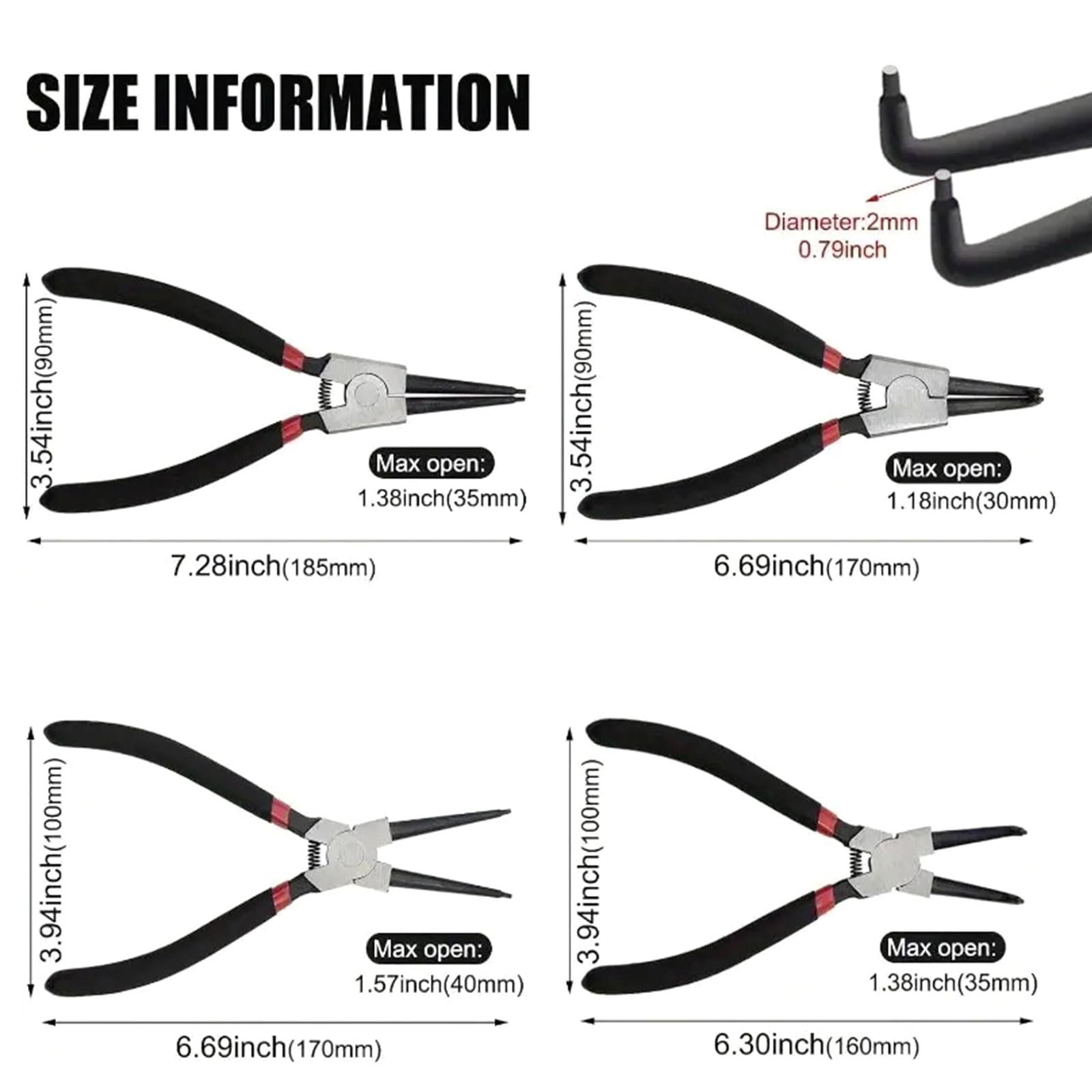 Set di pinze per anelli di sicurezza resistenti con manici ergonomici antiscivolo, include custodia per una facile portabilità e organizzazione anelli di fissaggio Set di pinze