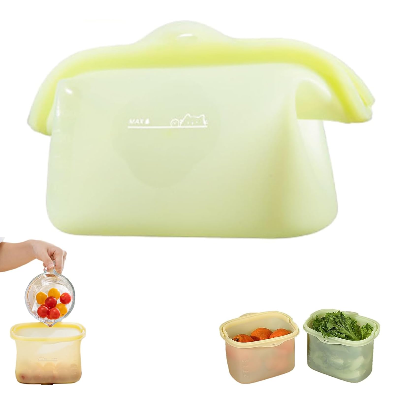 Stand-Up Resealable Silicone Food Storage Bag, Leakproof Portable Bento Lunch Pockets, Stand-Up Reusable Freezer Bags, Heat-resistant Sandwich Snack Bags for Salad Fruit Snack Travel (Green)