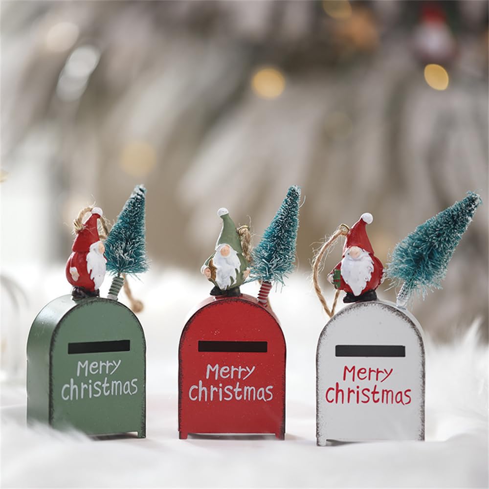 Temoo Santa Post Box Christmas Decoration, 3pcs 5 * 2.5 * 12cm Mini Christmas Post Boxes Xmas Decorations, Christmas Retro Mailboxes Christmas Ornaments, Santa Claus Iron Small Mailboxes.