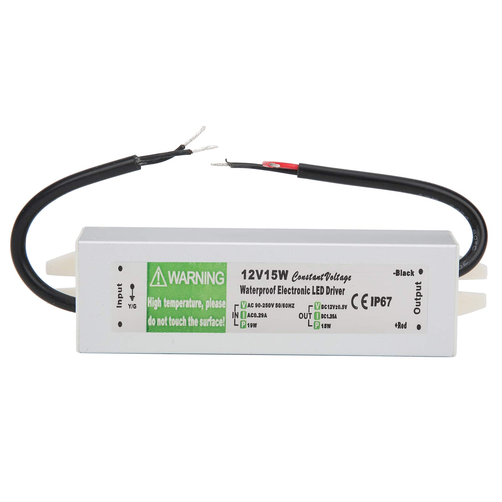 Waterproof LED Transformer Power Supply, 15W AC90 to 250V Switching Power Supply IP67 Grade with High Dielectric Strength (DC12V)