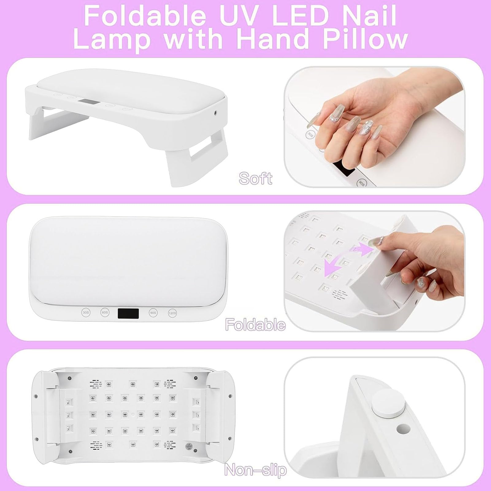 Asixxsix LED-Nagellampe, Faltbarer Nageltrockner für Gellack mit 4 Timer-Einstellungen und Bequemem Handkissen, Professionelles Härtungslampenlicht für den Salon zu Hause (EU-Stecker)