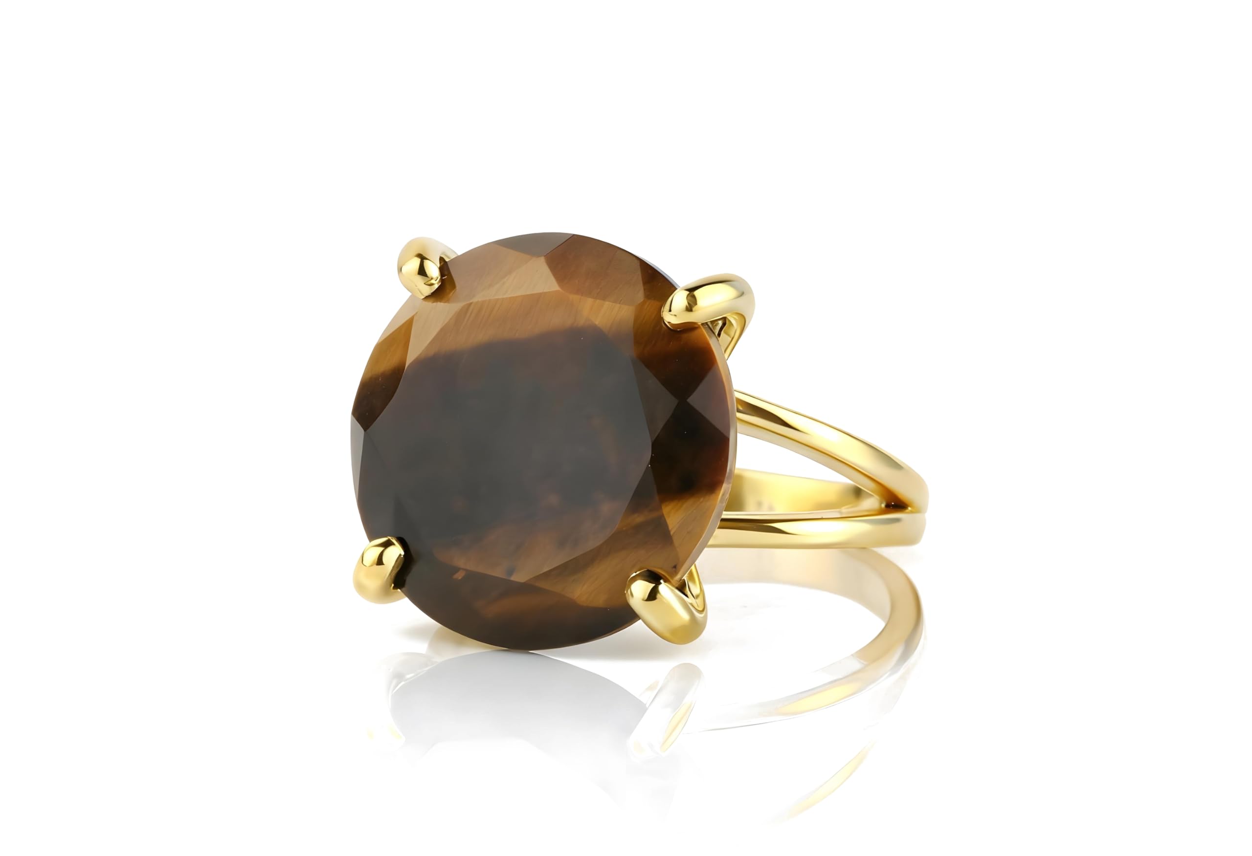 Anillo de Cristal de Ojo de Tigre de 16MM - Anillo de Oro Amarillo - Joyería Bohemia, de Moda, de Regalo - Anillos de Oro Artesanales para Mujer - Elección de Material y Tamaño