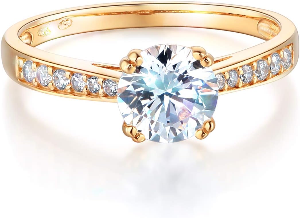 Wellingsale Ladies Solid 14k Yellow -OR- White Gold Polished CZ Cubic Zirconia Round Cut Engagement Ring with Side Stones