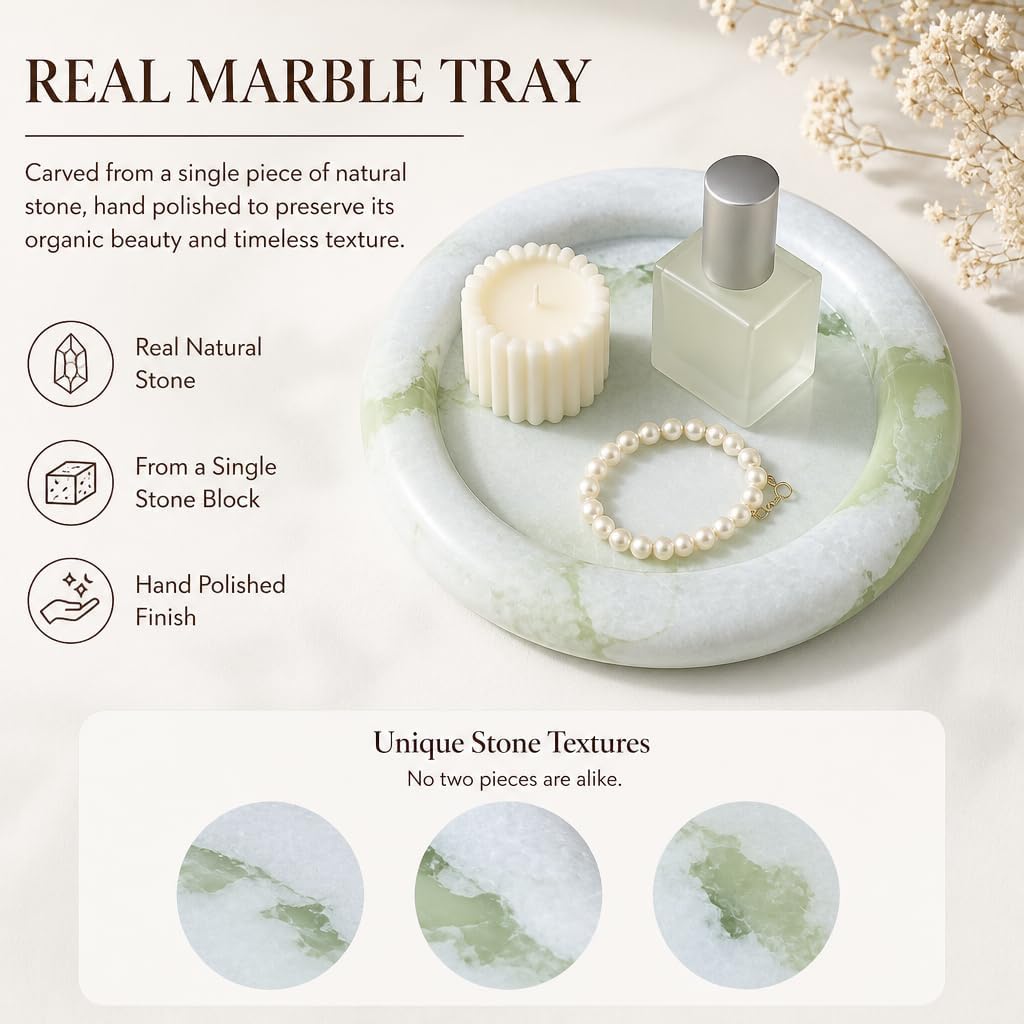 Green Marble Vanity Trinket Tray, 100% Stone Decorative Catchall image 5