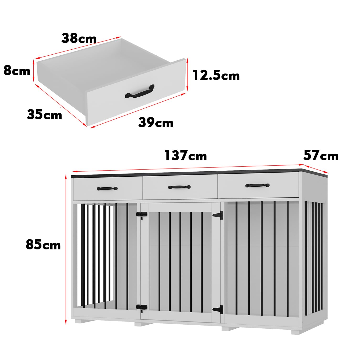 Hundebox XXL Mit Schubladen - Hundekäfig Als Möbelstück In Schwarz-Weiß