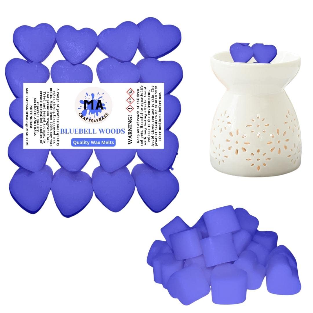 20 x Highly Scented Wax Melts Mini Hearts Many fragrances Designer Inspired (Bluebell Woods)