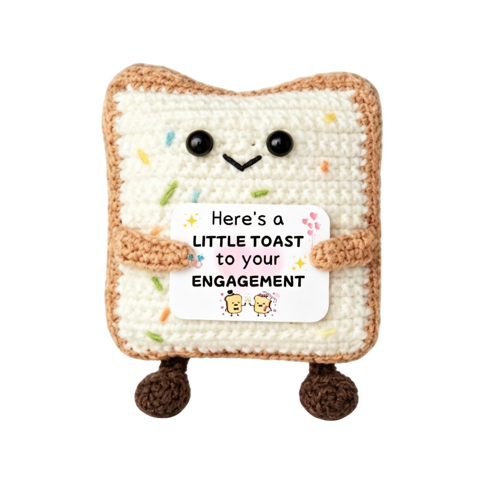 PUQGAOIP Funny engagement gifts for couples, Handmade emotional support crochet Toast Keepsake (6.5x6.5cm), Cute engagement present with Message Sign, Unique wedding gifts for Friends