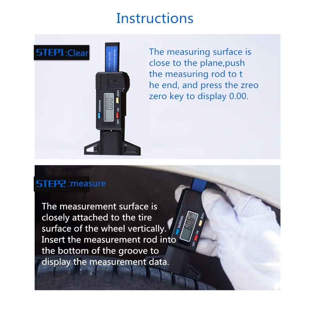 Calibrador Vernier con Pantalla Digital electrónica, Regla de Profundidad de Dibujo de neumáticos de 0 a 25 mm, calibrador Vernier (Azul, Talla única)