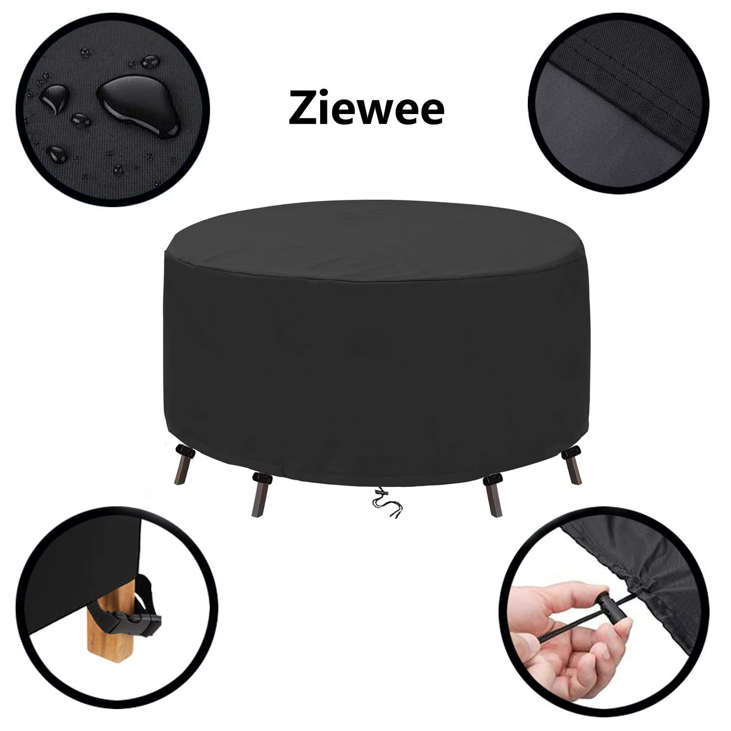 Round Outdoor Patio Table Cover - Waterproof 600D Furniture Cover for Coffee & Dining Tables - 20