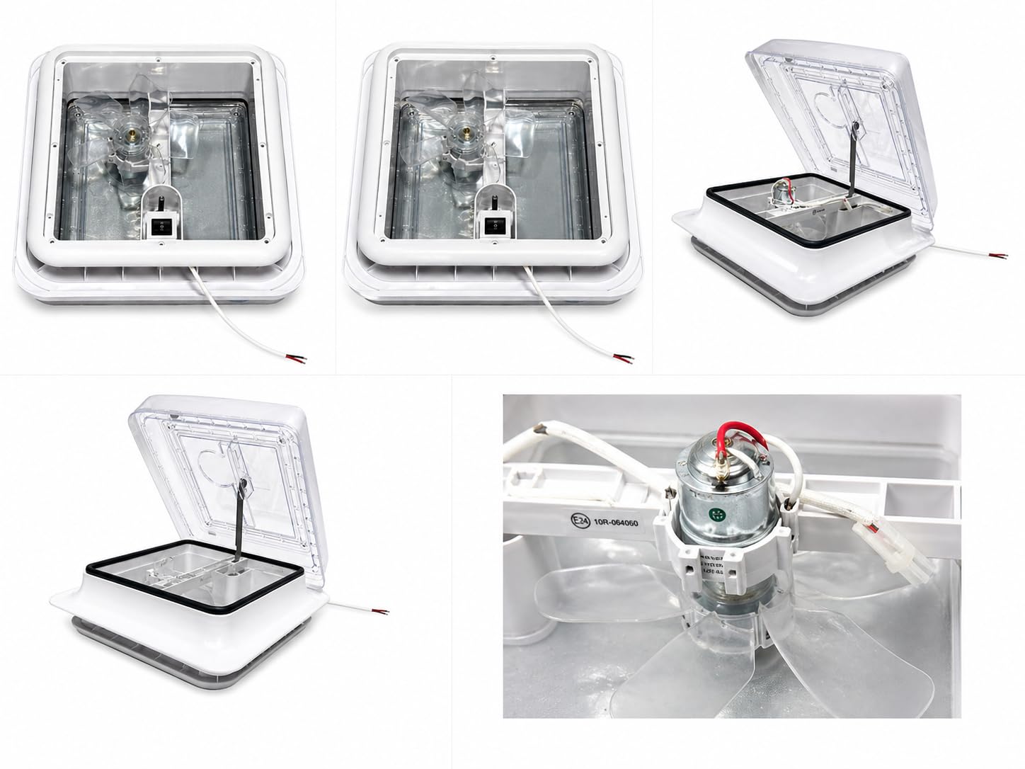 Claraboya Camper XENPER 28x28 cm Transparente con Ventilador 12V y Mosquitera | Medida Exterior 36x36 cm | Extractor Techo Autocaravana Furgoneta | Homologación CE y 10R
