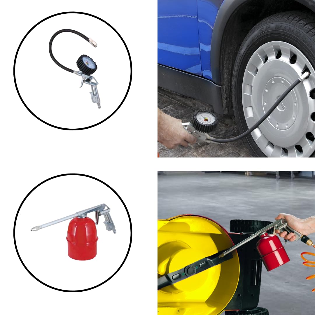 Kit 5 Accessori Aria Compressa per Compressore - 3 Postole, 1 Aerografo e 1 Tubo - Ideale per lavori fai da te