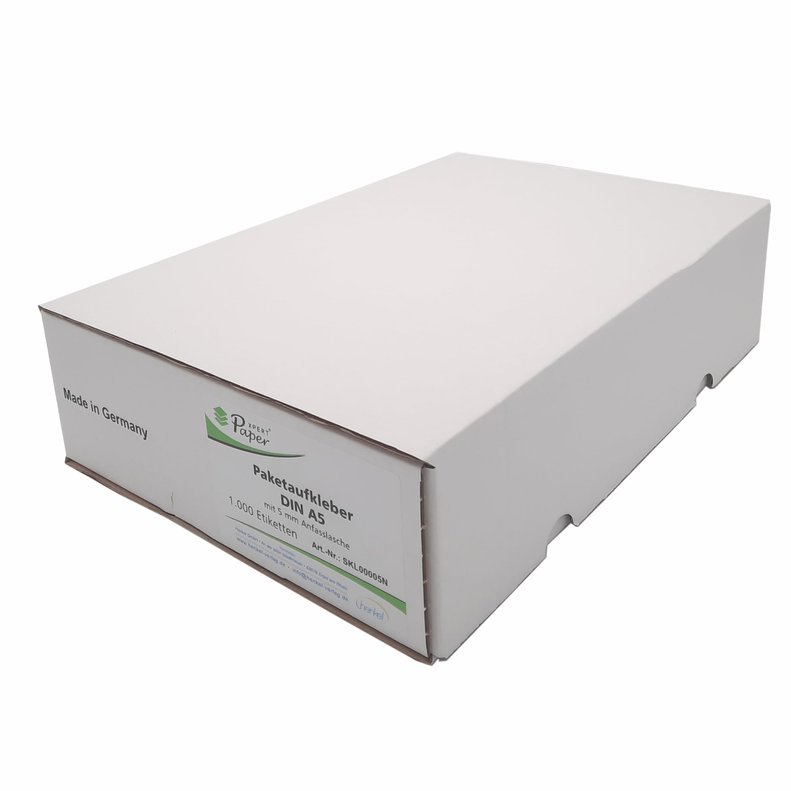 Pegatinas para paquetes/palés DIN A5 x 1000 | incluye lengüeta de 5 mm para despegar fácilmente | Autoadhesivo | para impresoras láser y de inyección de tinta – Fabricado en Alemania