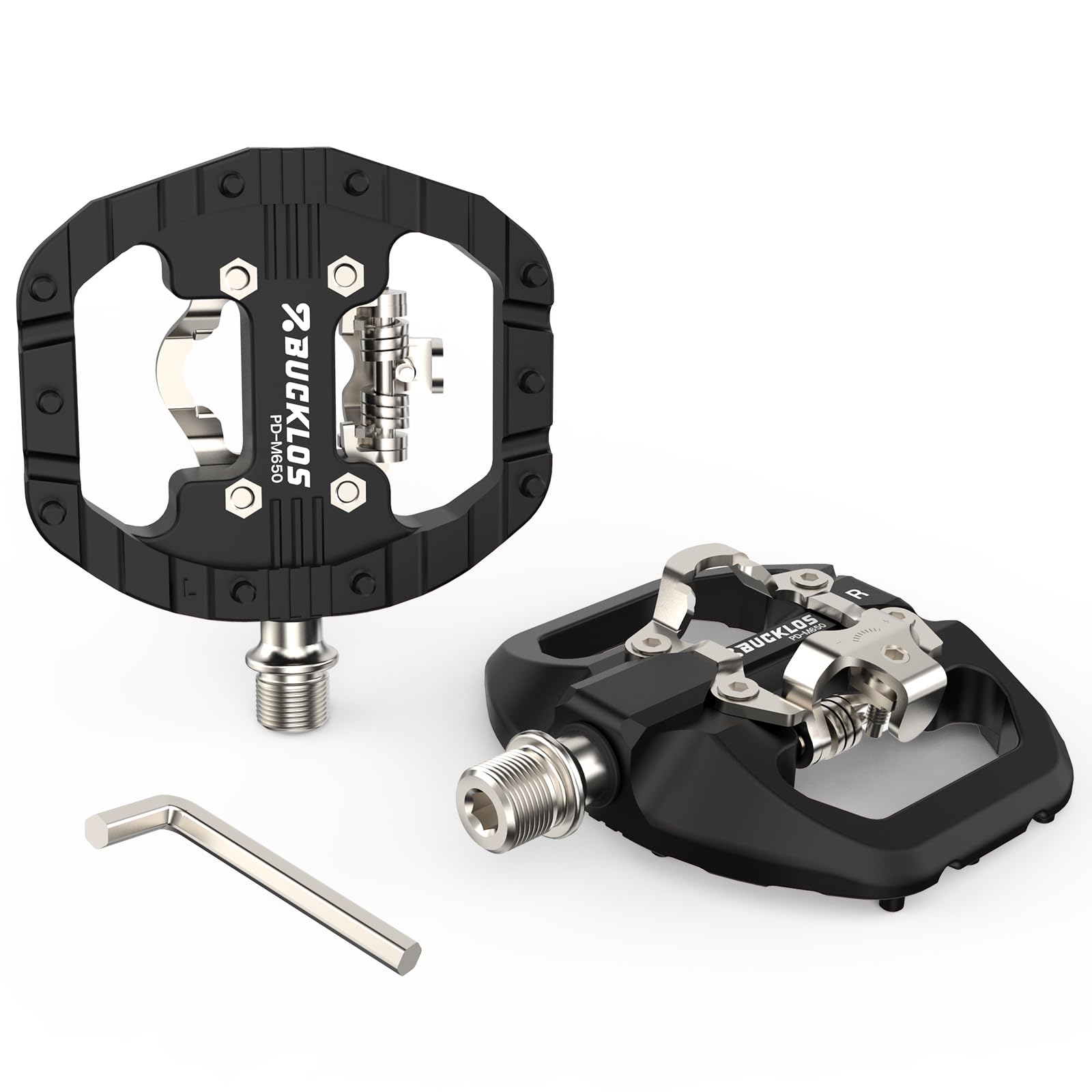 BUCKLOS Mountain Bike Clip Flat Pedals Nylon Compatible with SPD Cleats Black