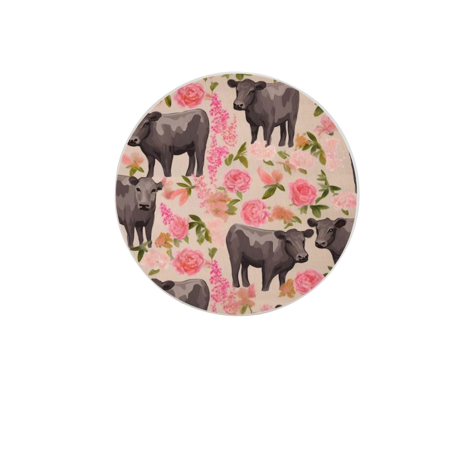 Flower Show Steer Cows Cattle Absorbent Drink Coasters Diatomaceous Round Coaster 4 Inch Reusable Cup Coasters Set 4pc