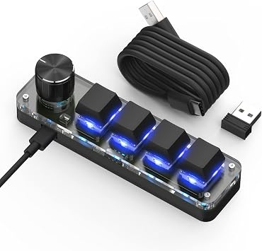 One-Handed Macro Mechanical Keyboard, 4 Keys Gaming Keyboard Fully Programmable for Knobs and Keys, OSU Keypad Hotswap Keypad with RGB for Game Editing PS