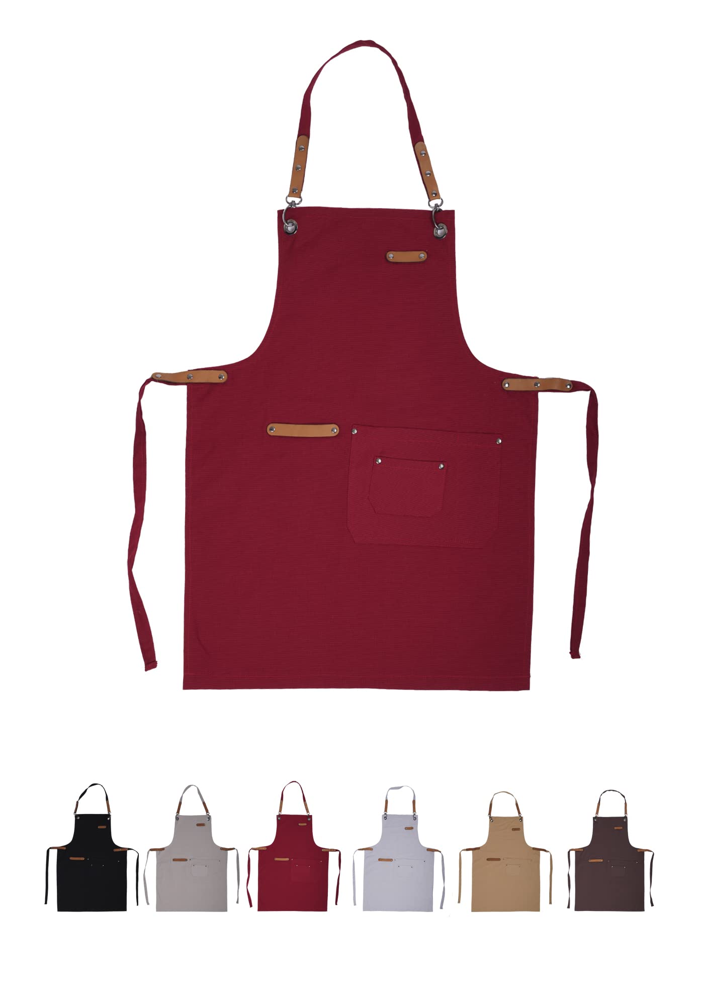 One's & UniqueKitchen Apron for Chiefs, Hydrofobic 100% Duck Cotton & Real Leather Combination
