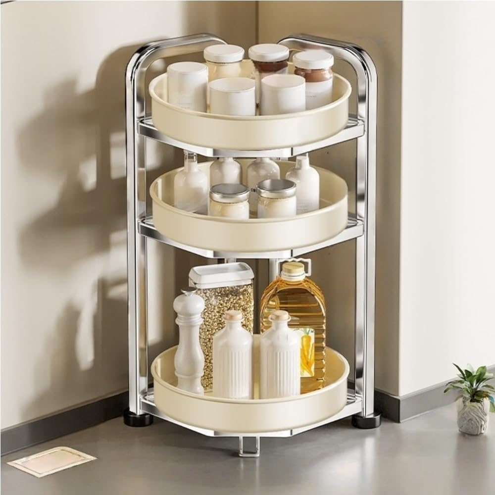 Goxyffmnv Rotating Storage Rack, Kitchen Spice Rack, Skin Care Products Shelf, Multi-layer Storage Stand, Metal Organizer for Kitchen, Bathroom, Living Room(White,7.7 * 7.7 * 27in)