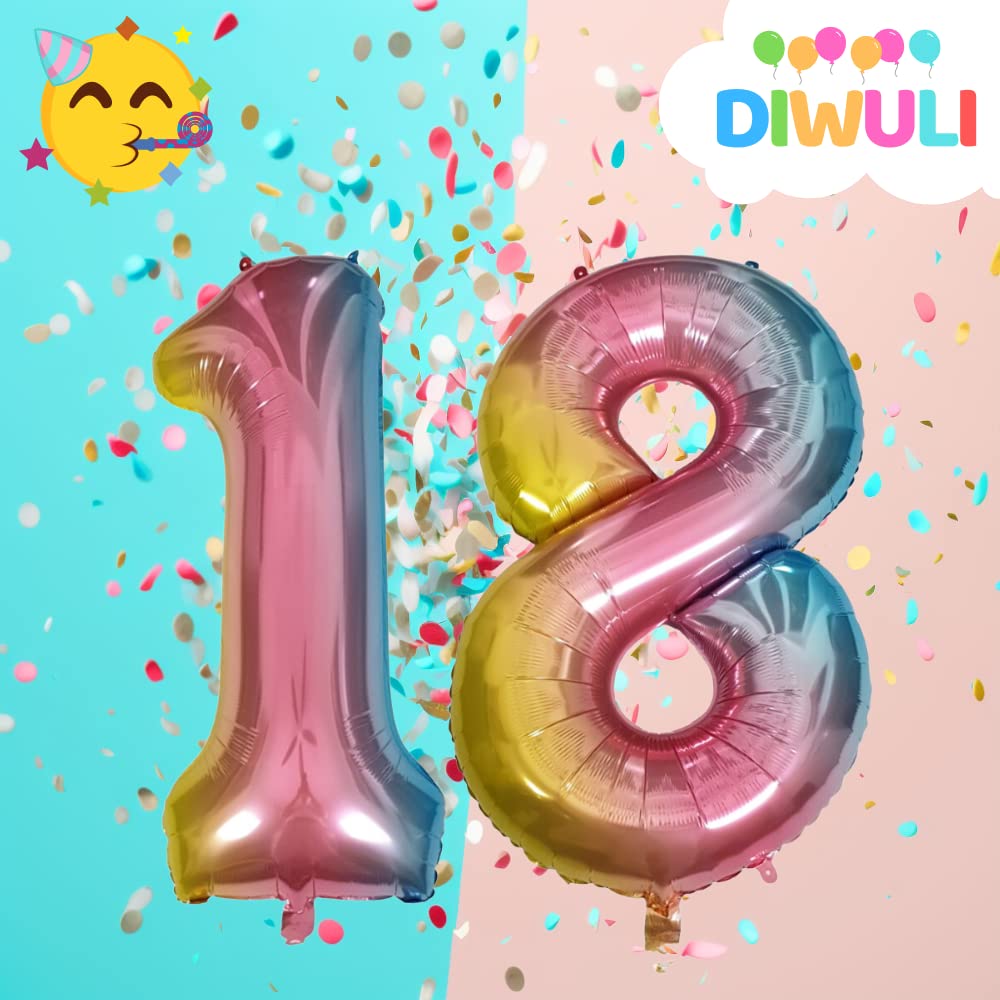 DIWULI XXL Zahl 5 Luftballon – Rosa Regenbogen, Bis 90 Cm, Für Helium Oder Luft