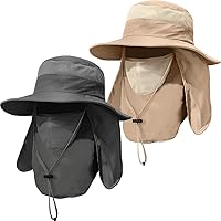 Vista 1 de Sombrero de pesca de ala ancha para hombre, 2 piezas, protección solar UPF 50+, extraíble, solapa para cara y cuello