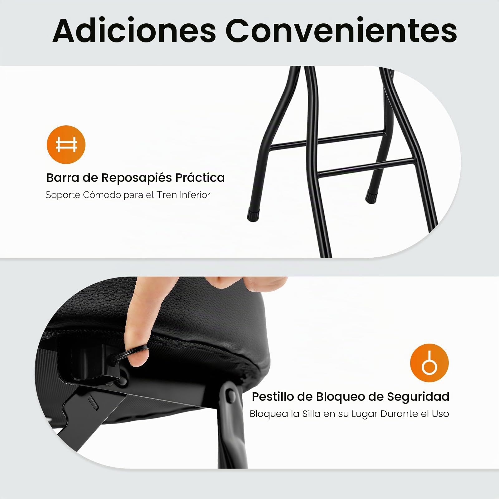 Juego de 2 taburetes de bar plegables con respaldo y cierre de seguridad, 65 cm de alto, para bar, mostrador y exterior