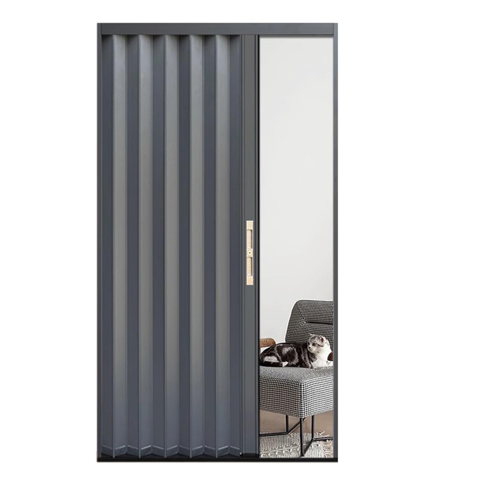 ZAQYCM Puerta corredera Puerta Interior Gris con Cerradura, Puerta Corredera Plegable para Divisor De Ambientes De Entrada De Exterior, Puerta Opaca con Cierre Magnético Tipo Concertina(80x180cm)