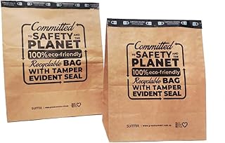 Delivery Bags in Kraft paper, with Tamper Evident tape, a package of 50 units, 9,5 inches long x 5,5 inches wide x 12 inches high, an eco-friendly product for restaurant delivery services