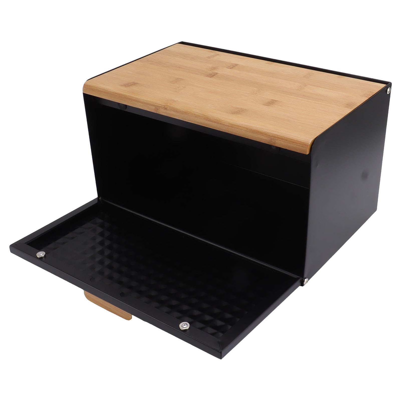 Asixxsix Drewniany Pojerik na Chleb o Duzej Pejmności do Blutu Kuchennego, Vintage Design Heavy Juty Pojemnik do PrZechowywania Chleba z łaatwim Dostępem (BLACK)