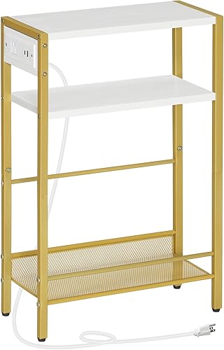 Miniatura 20 de HOOBRO Mesa auxiliar pequeña y estrecha con estación de carga, juego de 2, mesa auxiliar delgada para espacios pequeños, mesita de noche delgada con