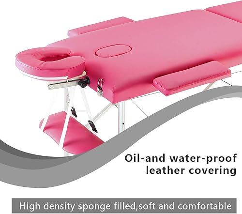 Miniatura 6 de Mesa de masaje portátil Cama de masaje 3 Marco de aluminio plegable Mesa de spa de salón de altura ajustable (rosa)