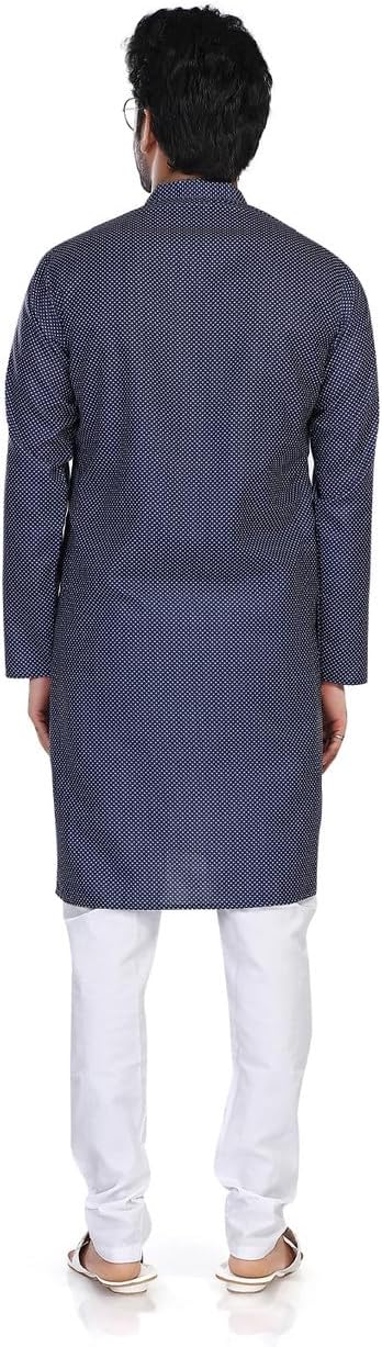 In-Sattva Men's Indian Folk Print Banded Collar Knee-Length Kurta Tunic - Image 4