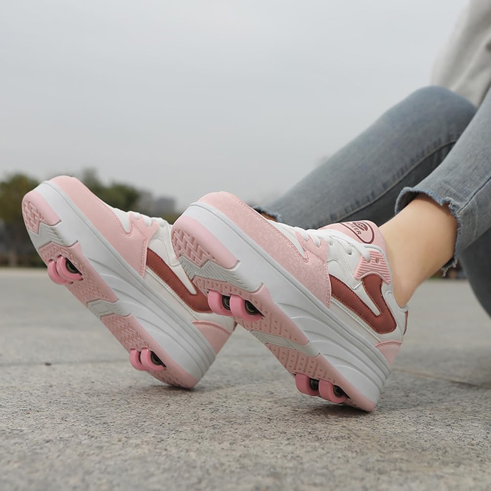 Chaussures de Skateboard Fille Garçon Patins à roulettes Chaussures à roulettes Enfants Filles Patins de Skate à roulettes Sneakers Baskets 2 en 1 Chaussures de Sport avec Roues (WOW-V5, 36EU)