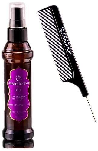 Peine + Aceite de Marrakech (aroma de marea alta) Elixir de peinado del cabello, suero de argán y terapia de aceite, cabello, vegano, libre de