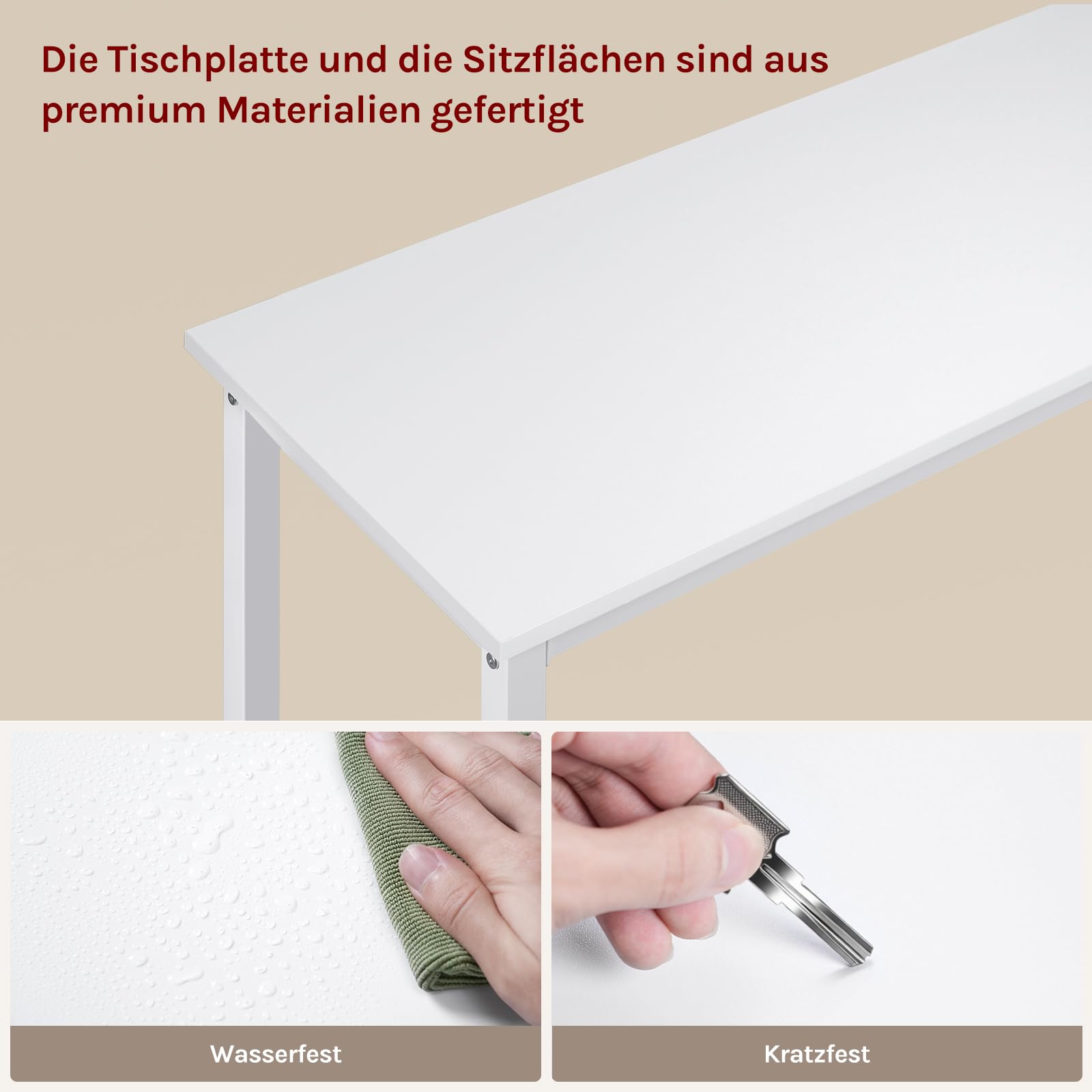 WOLTU Bartisch Set mit 2 Barhockern, Stehtisch & Barstuhl mit Metallgestell, Esstisch aus Holz für Bar Küche Wohnzimmer, Bistrotisch Bartheke Tresentisch, 120x40x100cm, Weiß