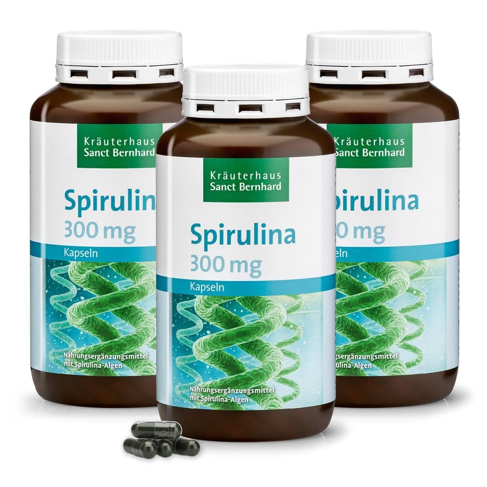 Sanct Bernhard Spirulina-Kapseln mit naturbelassenen Spirulina-Mikroalgen 1080 Kapseln