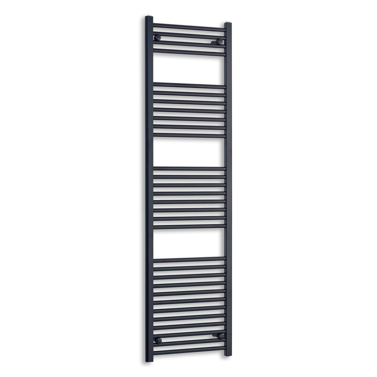 600mm Wide Black Heated Towel Rail Radiator Flat Ladder for Stylish Bathroom (600 x 1800 mm)
