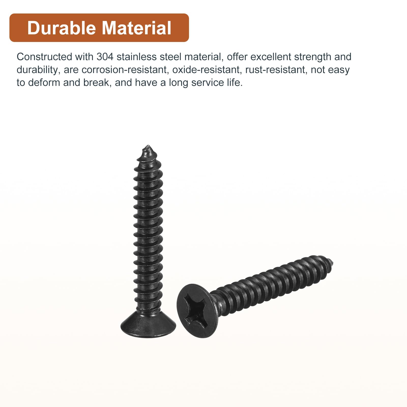 DTGN 100Pcs #12x1-1/2" Flat Head Wood Screws, 304 Stainless Steel Phillips Self Tapping Screws - Good for Woodworking Furniture - Black - Image 3