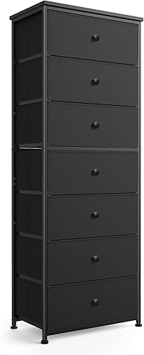 Miniatura 13 de Cómoda alta de tela para dormitorio, torre organizadora de almacenamiento vertical con 6 cajones, cómoda con contenedores, marco de acero, parte