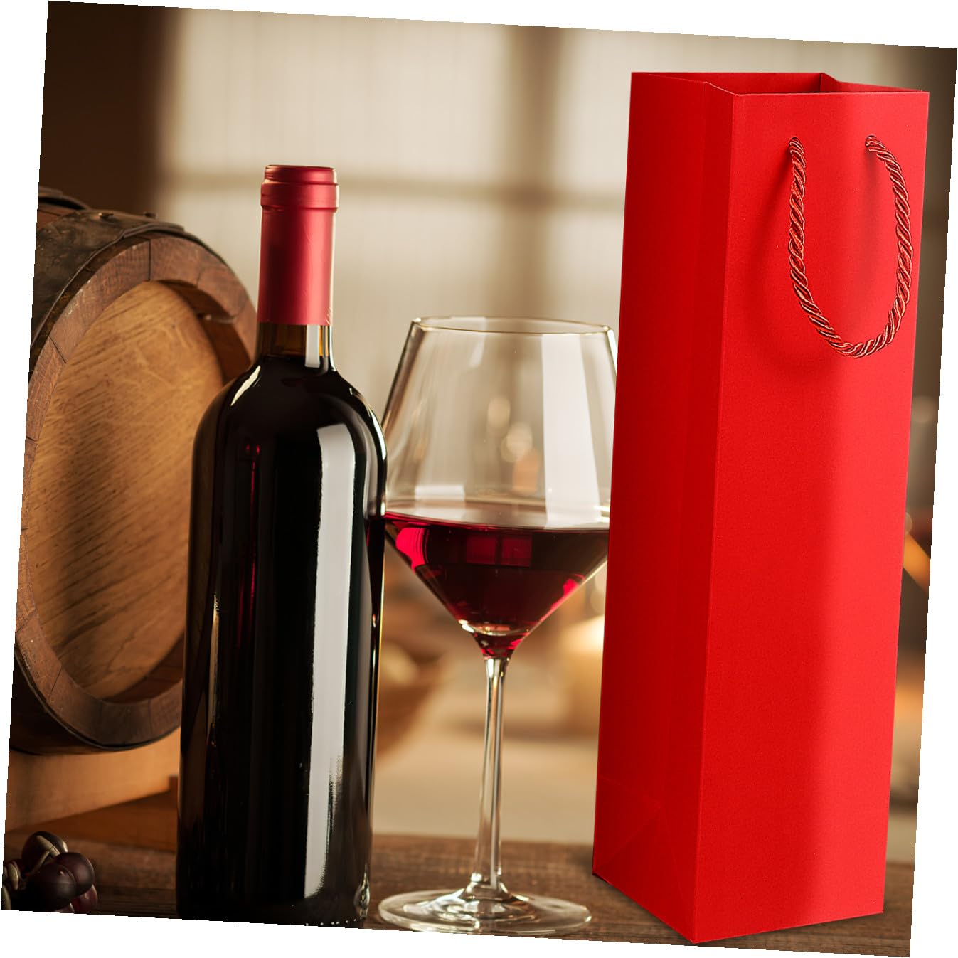 VALICLUD 9 Stück Weinflaschen-Taschen, Kraftpapier, Wein-Geschenktüten, Einzelhandelsbeutel für Party, Hochzeit, Einweihungsfeier, Geburtstag, Jahrestag, rot