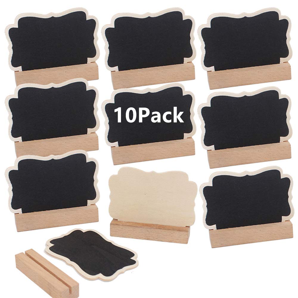 10PCS Mini Chalkboards Sign with Eael Stand, Wood Small Tabletop Signs Place Cards for Wedding, Parties, Table Number, Food Signs, Storage Label Tags, Special Event Decoration (Black C)