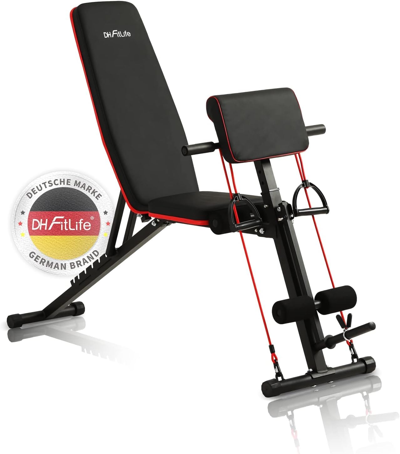 DH FitLife Banc de musculation pliable,banc réglable pour le développé couché, le curl biceps, la musculation du dos et des abdominaux,banc inclinable avec banc curl et extenseur des jambes