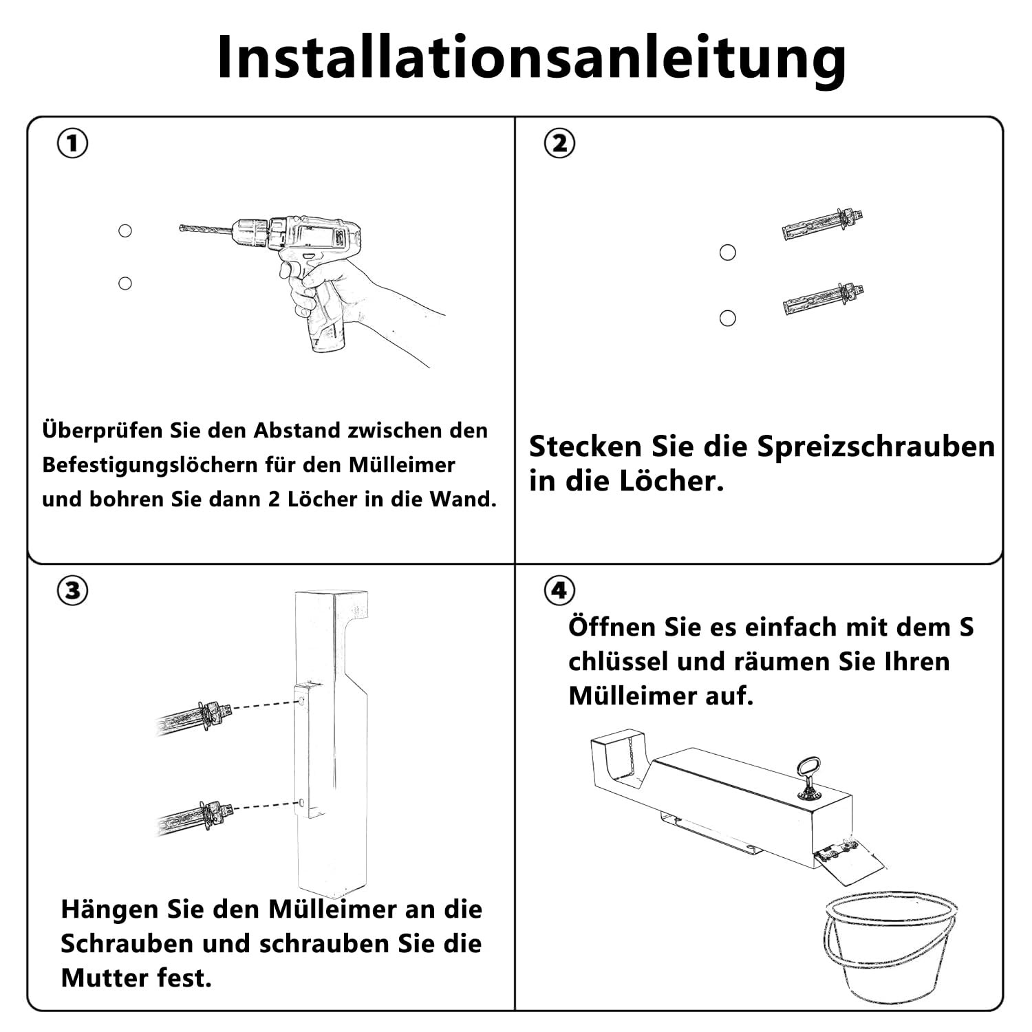 Wandmontierter großer Mülleimer, Schließbar Abfallbehälter aus Edelstahl, Müllständer für den Außenbereich, Regenfester Müllbehälter mit Schlüssel 8x8x49cm, silber trash (Quadratisch)