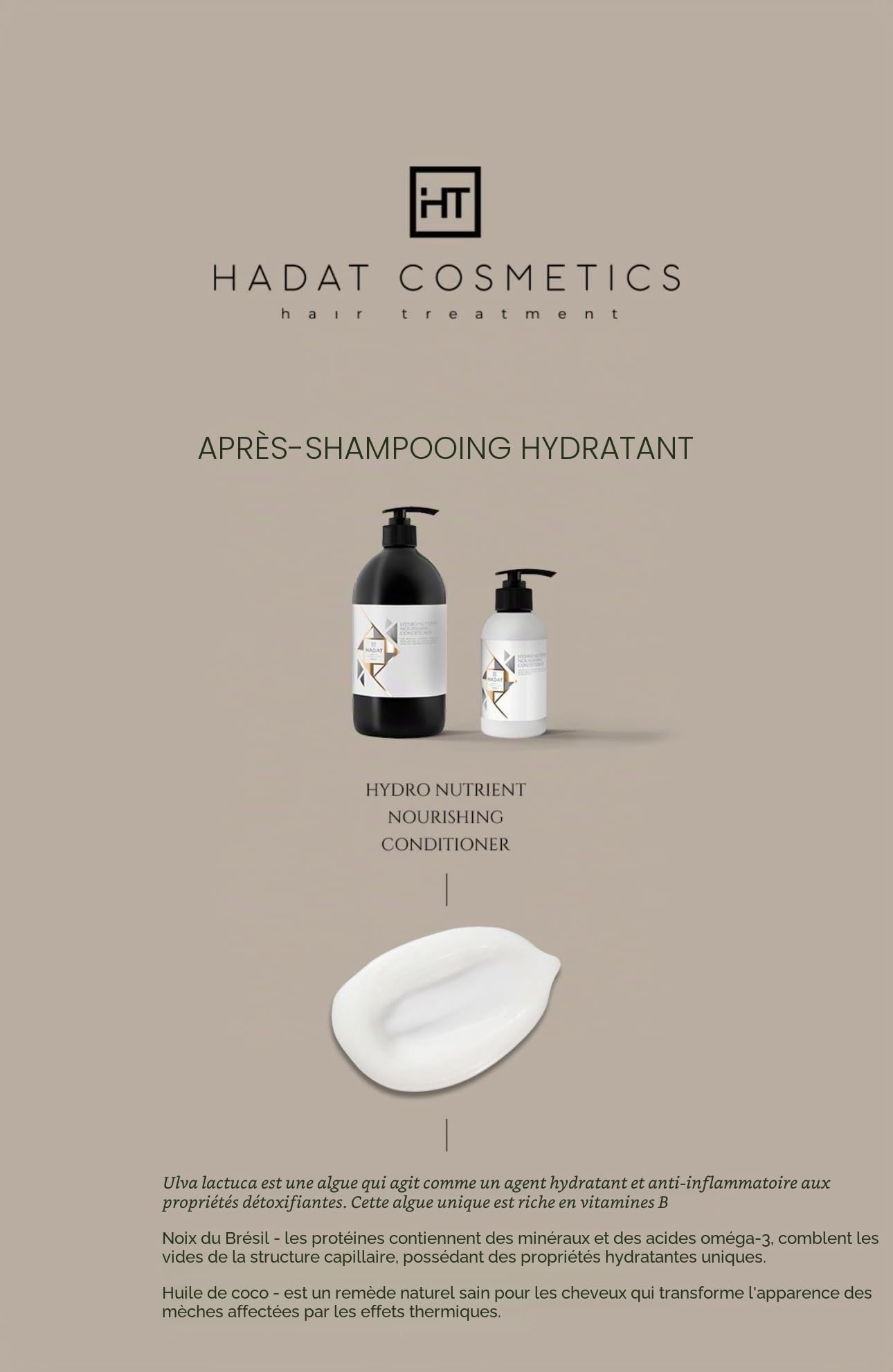 HADAT Cosmetics après-shampoing (800 ml) pour le soin capillaire - traitement adoucissant et hydratant pour cheveux secs et abîmés, cheveux hydratants profonds, brillance, démêlant pour les femmes