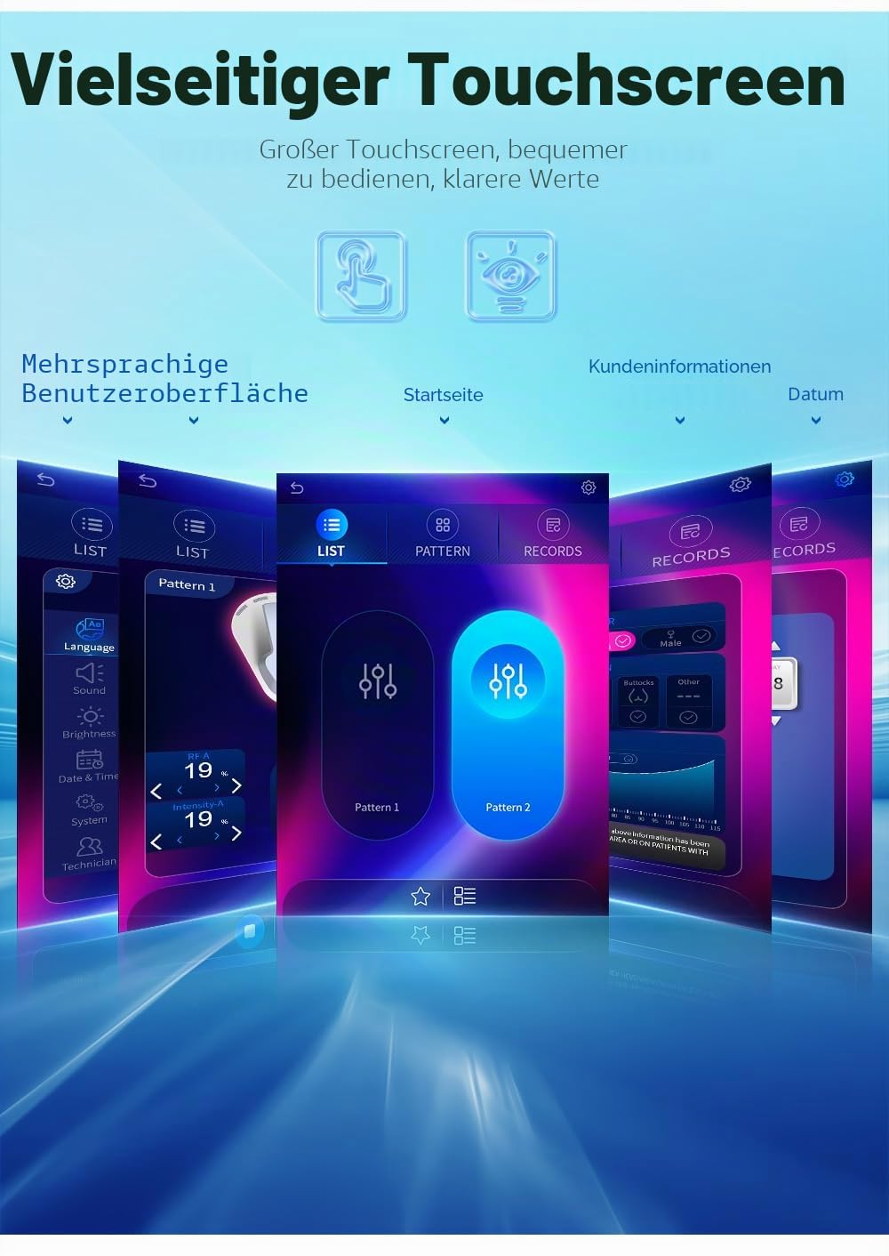EMS Gerät zur Fettreduktion und Körperformung, zum Formen der Bauchmuskeln, Gesäß, Beine und Arme, geeignet für den Heimgebrauch oder im Schönheitssalon, 4 Griffe, Grau
