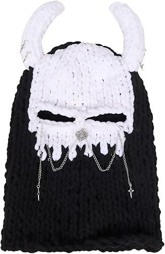 Miniatura 8 de DAZCOS Pasamontañas de punto, gorros, máscara de cabeza de cuerno de diablo, máscara de invierno para la cara completa, máscara de esquí para